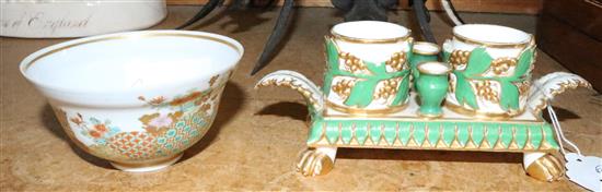 Bloor Derby inkwell & Satsuma tea bowl(-)